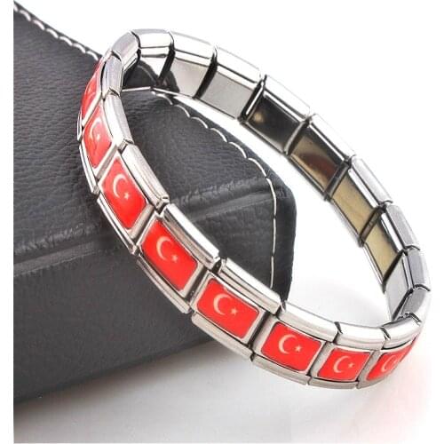 Women Jewelry Turkish Flag Elasticity Elastic Energy Sport Magnetic Germanium Italian Charm Bracelet Fashion Stainless Steel ST8