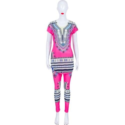 In Stock Women Pants Set African Print Dashiki Tops and Long Pants Summer African Outfits for Women African Clothing XH149