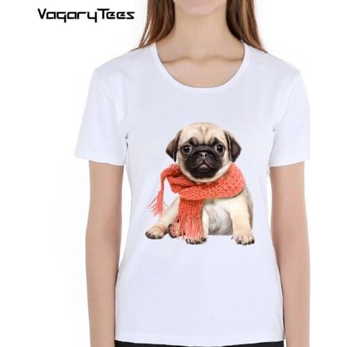 2019 Women New Fashion scarf Pug dog Printed Short Sleeve T-shirt Lady Fantastic Bulldog Design Tops Novelty Tees