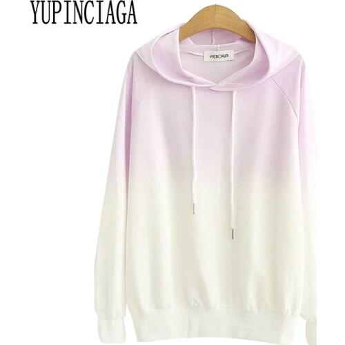 YUPINCIAGA Japanese Mori Womens New Fashion Long Sleeve Hooded Pullover Hooded Dyeing Gradient Top Drawstring Hoodies