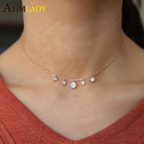 100% 925 silver valentines delicate necklace drop cz opal fire bead necklace for women lady girly multi layer choker necklace