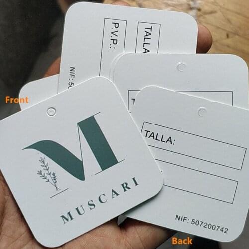 1000pcs , 6 * 6 cm Custom 400GSM white square matte coated paper clothing hang tag