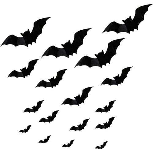 16pcs Halloween Removable Bat Wall Sticker Reusable Party Pub DIY Wallpaper Restaurant Bedroom Background Wallpaper Decoration