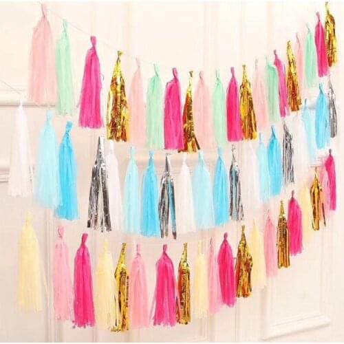20pcs Gold Iridescent Tissue Paper Tassel Garlands Party Supplies Baby Shower Flag Wedding Birthday Party Kidsroom Decoration