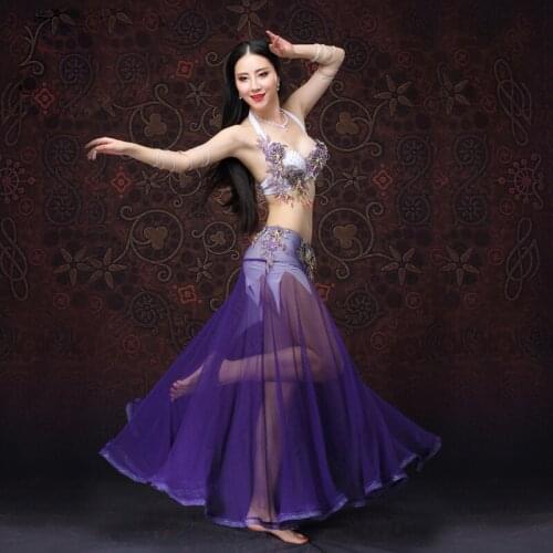 2019 Women Dancewear Belly Dancing Clothes Oriental Dance Outfits Beaded Belly Dance Costume Set Bra Skirt