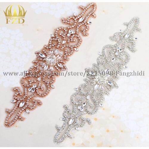 30pieces)FANGZHIDI Wholesale Handmade Sliver Clear Crystal And Stones Sew On Beaded Applique Pattern for Bridal Sash Headbands