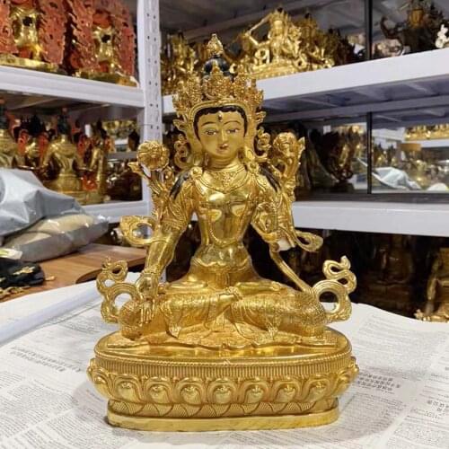 30CM large GOOD buddha statue Asia home family Buddhism protection Gilding golden Guanyin Bodhisattva White Tara buddha statue