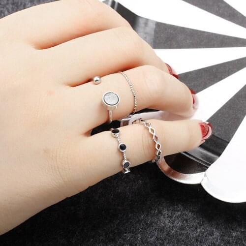 4PCS/Set Brand Jewelry Black Bead Water Ripple Opening Ring Simple Tail Ring Fashion Accessories For Women
