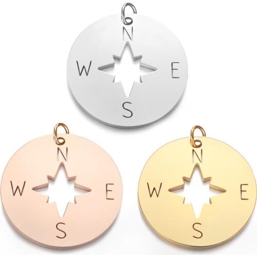 5Pcs/Lot Stainless Steel Compass Pendant Necklace DIY Charms Mirror Polished Jewelry Makings For Men Women Gift Findings