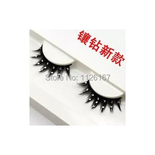 Free shipping 1Pairs/lot natural long thick cocking up girl High quality diamond false eyelashes charming fake eyelashes