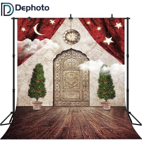 Dephoto Christmas Photography Backdrop Fairy Tale Wonderland Door Moon Stars Tree Children Birthday Party Background Photobooth