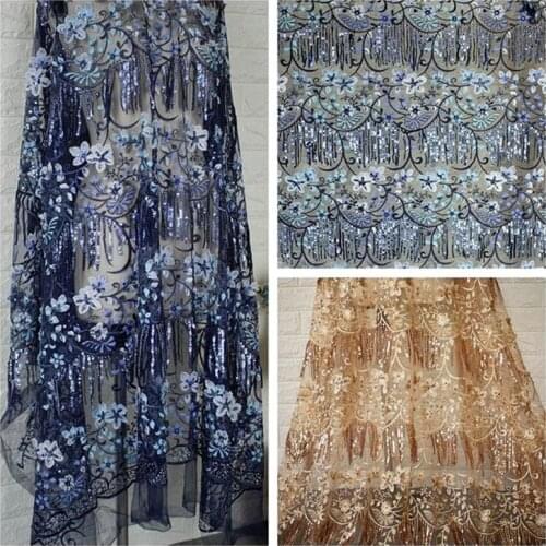 GLace 1Y/lot High grade mesh lace embroidery Fringed sequins fabric for dress costume cloth accessories TX1408