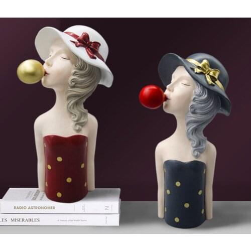 Hot Sale Nordic Creative Girl Blowing Bubble Resin Statue Crafts Garden Home Living Room Bedroom Decoration Accessories Gifts