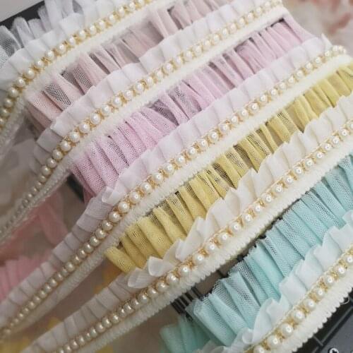 6CM Wide Exquisite Pleated Lace Embroidery Ribbon Beaded Ruffle Trim Collar Skirts Wedding Dress Sewing Guipure Decor