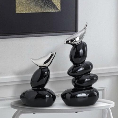 Chinese Creative Black White Bird Ceramic Ornaments Home Livingroom Desktop Figurines Crafts TV Cabinet Furnishing Decoration