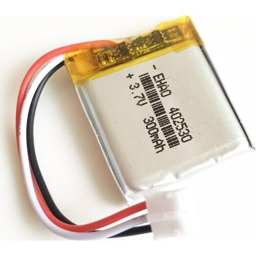 3.7V 300mAh lithium polymer lipo rechargeable battery 402530 JST PH2.0mm 3pin connector for MP3 GPS bluetooth headset smartwatch