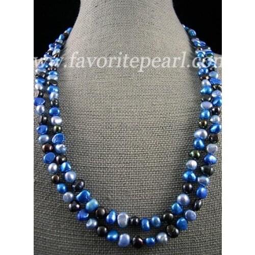 Favorite Pearl Necklace 48 inches Long 7-8mm AA Blue Natural Freshwater Pearl Baroque Necklace Handmade Charming Women Gift