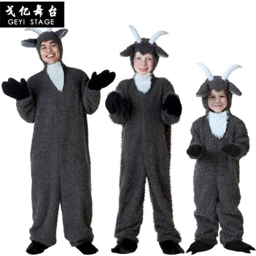 Children Little Lamb Costume Sheep Cosplay Suit Animal Costume Fancy Dress with Hood Halloween Costume for Kids and Parent