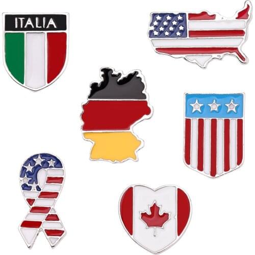 Fashion National Emblem Map Brooch for Man Women Canada United States Italy Germany Map Enamel Lapel Pins and Brooches Jewellery
