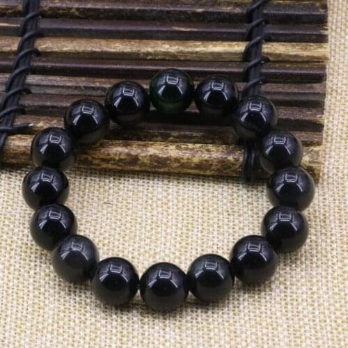 Fashion 5 style strand bracelet 12mm natural obsidian & tiger eyes stone beads round beads charms bangle jewelry 7.5inch B3161