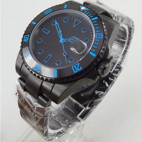 40MM Black Sterile Dial Sapphire Glass PVD Ceramic Bezel Date MIYOTA 8215 Movement Automatic Mens Watch