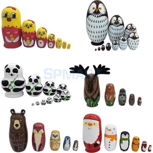 Pack of 5/6/7/10Pcs Cute Wooden Animals Hand Painted Russian Nesting Dolls Babushka Matryoshka Dolls Toys Gifts Home Decoration