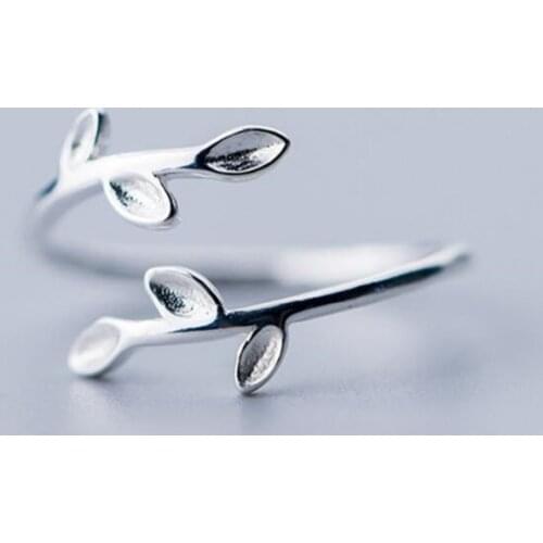 New Simple Leaf Korean Style Fashion 925 Sterling Silver Jewelry Temperament Sweet Branches Personality Opening Rings R121