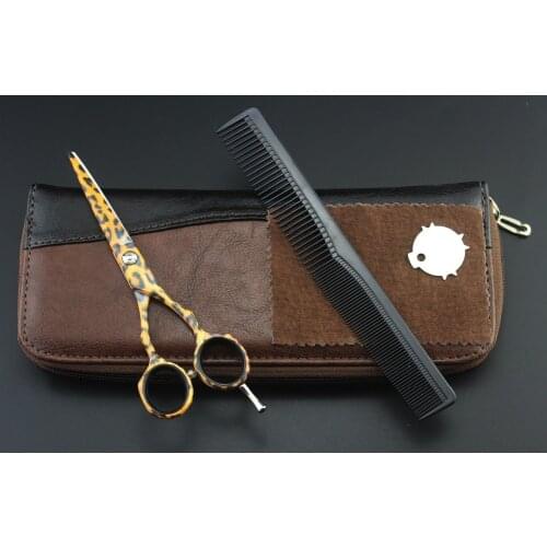 Best 5.5'' Leopard Print Hairdressing Scissors With Bag Japan 440C 62HRC Home & Salon Dogs Cats Pet Cutting Shears Hair Scissors