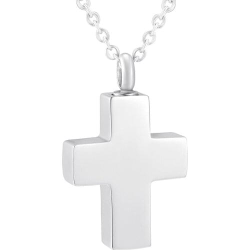 SS9881 Jesus Cross Memorial Ashes Keepsake Urn Pendant Necklace Plain Stainless Steel Cremation Necklace for Ash Funeral Casket