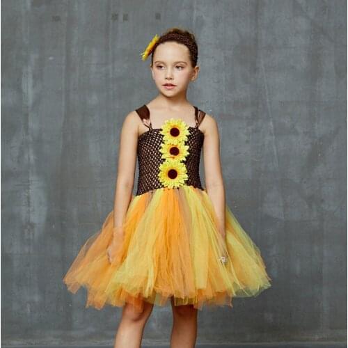 Baby Girl Sunflower Tutu Dress with Headband Scarecrow Carnival Halloween Costume for Kids School Party Disguise Clothes Disfraz