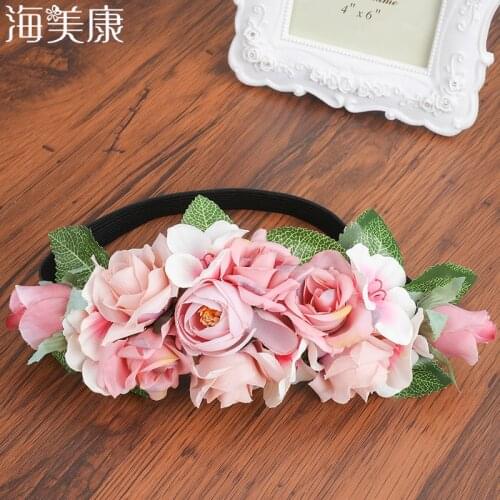 Haimeikang Pink Small Flower Forehead Hair Beach Wedding Wreath Head Band Girls Hairband Headbands Festival Travel Party Tiara