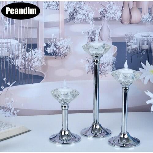 PEANDIM Crystal Acrylic Candle Holders Electronic Candles Candlestick Wedding Centerpieces Home Dining Table Decor Candelabra