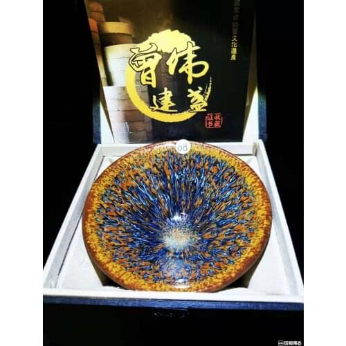 Jianzhan Colorful Tenmoku Tea Bowl Cup Tea Porcelain Handmade Under-glazed Technique for Tea Ceremony Service cup and Gift box