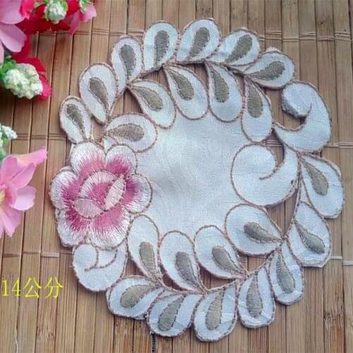Luxury Satin lace embroidery table place mat cloth placemat Cup mug dining tea coffee coaster doily round pad Christmas kitchen