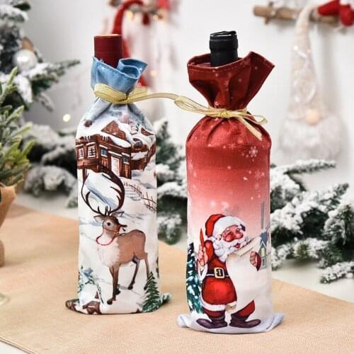 Xmas Festival Party Table Decor Gift Navidad Christmas Santa Wine Bottle Bag Cover 5z
