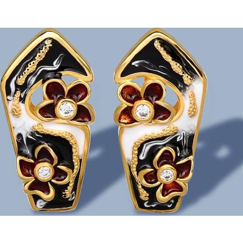 Silver Earrings For Women 925 Exquisite Geometric Hollow Flower Womens Earrings Handmade Enamel Jewelry Elegant Party Gift