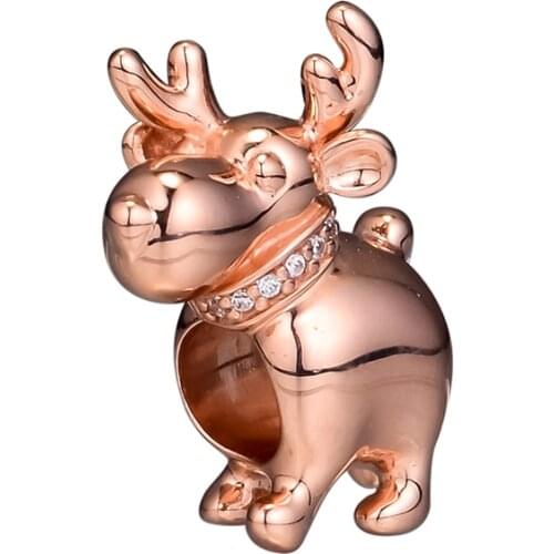 CKK Rose Reindeer Beads Charms 925 Sterling Silver Jewelry Fits Original Bracelets Necklaces Making Kralen Berloque