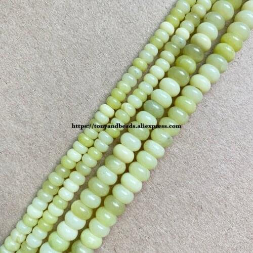 2lots more 10% off ! Natural Stone Smooth Rondelle Lemon Jade 7" Loose Beads 4X6 5X8mm Pick Size For Jewelry Making DIY