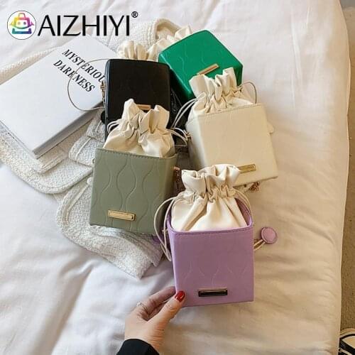 Casual Pure Color Shoulder Bag Chain Handbag Purse Vintage Drawstring Square Box PU Leather Casual Women Chain Crossbody Bags