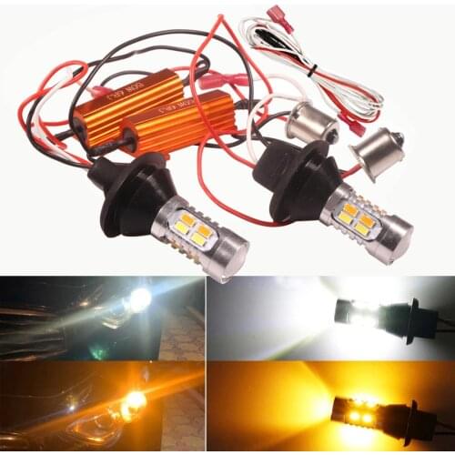 NHAUTP 2Pcs T20 W21W LED Canbus Bulbs 1156 Dual Color Lamp BA15S P21W PY21W No Error Car Turn Signal Lights&DRL White to Amber
