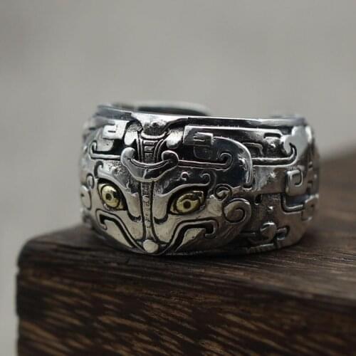 S925 Sterling Silver Jewelry Retro Personality Brass Eye Gluttonous Open Ring Ring Thai Silver Men And Women Ring