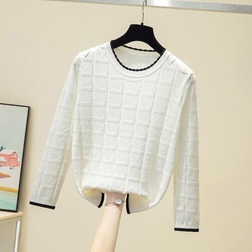 2021New Women Pullovers Sweaters Autumn Tricot O-Neck Pull Femme White All-match Female Clothing Loose Long Sleeve Sweater Mujer