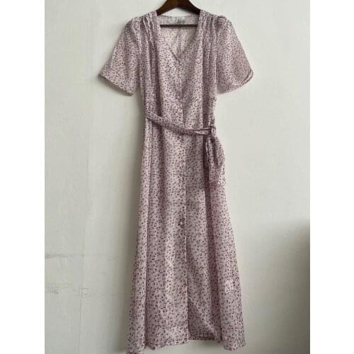 Elfbop Ladies Wrap V Neck Short Sleeve Floral Printed Midi Dress With Waist Ties