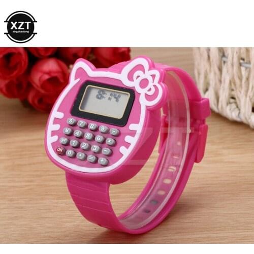 1PC Digital Kitty Electronic Calculator With LED Watch Casual Silicone Sports Multifunction Calculate For Children
