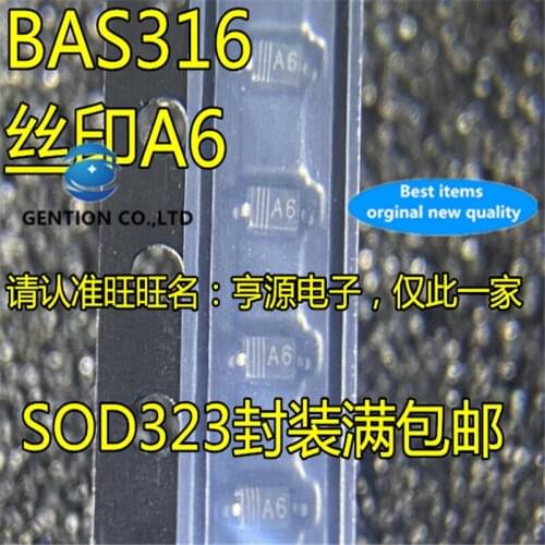 100Pcs BAS316 SilkscreenA6 SOD-323 100V 250mA Switching diode IC in stock 100% new and original