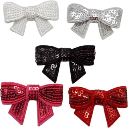 20pcs/lot Mix colors Embroidery Sequin Bows Boutique Bow Knot Applique No Clip DIY Baby Hair Accessories