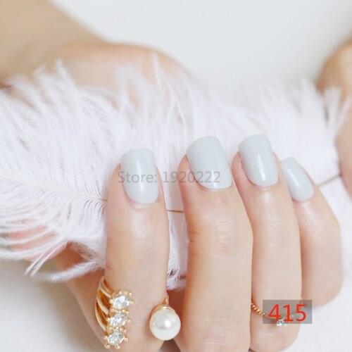2020 fashion beautiful candy color Nail finished fake nails short paragraph 24pcs Shrimp color gray white N415