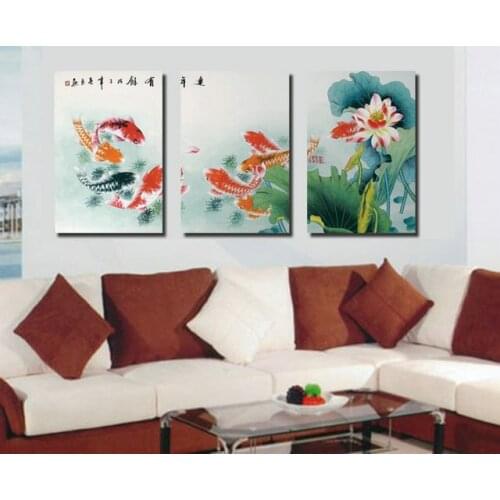 3 Panel Canvas Prints Painting Rich Fishes Wall Art Picture Home Decoration Living Room Canvas Print Modern without Frame