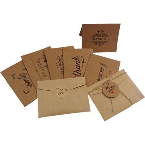 6sets/lot Retro Kraft Paper Blessing Thank you Card Greeting Cards With Envelopes Stickers For Thanksgiving Day Party Supplies