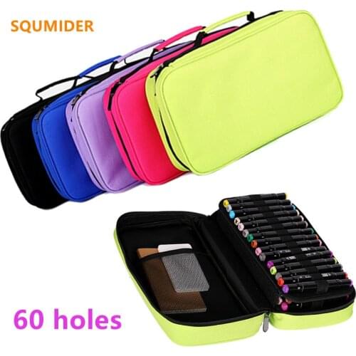 60 hole Removable Portable pencil case Marker pen case canvas pencil bag Watercolor Art student pen bag children Stationery bag